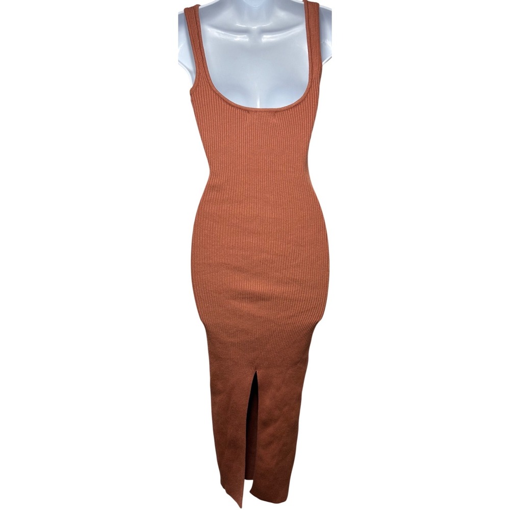 Beige Botany Maxi Dress Ribbed Knit Bodycon Small Rust - Picture 2 of 7